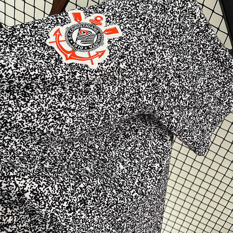 Camisa Corinthians Pré Jogo 2024/25 Branca e Preta - Modelo Torcedor